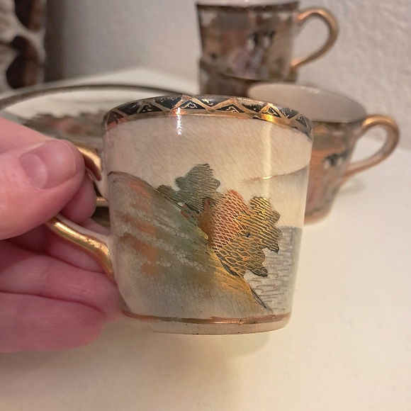 Antique Marked Japanese Meiji Satsuma Cup & Saucer Sets Geisha Mountain 3 Each - Picture 3 of 14